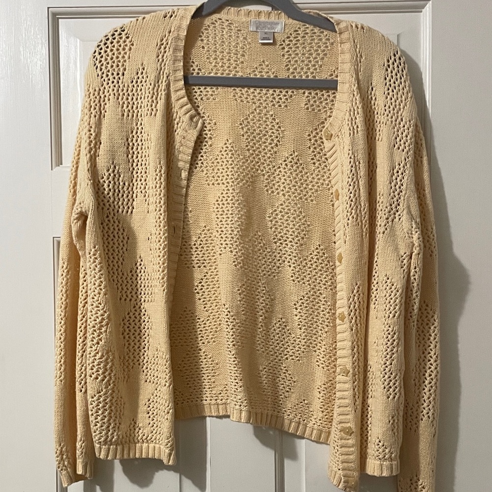 Vintage Very Light Orange Christopher & Banks Tan Open-Knit Star Cardigan